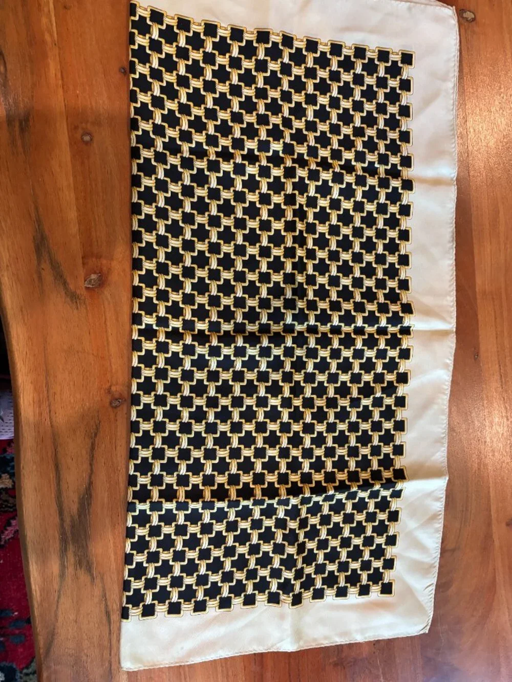 100% Silk Scarf, Black and Gold Design Square Scarf, 26